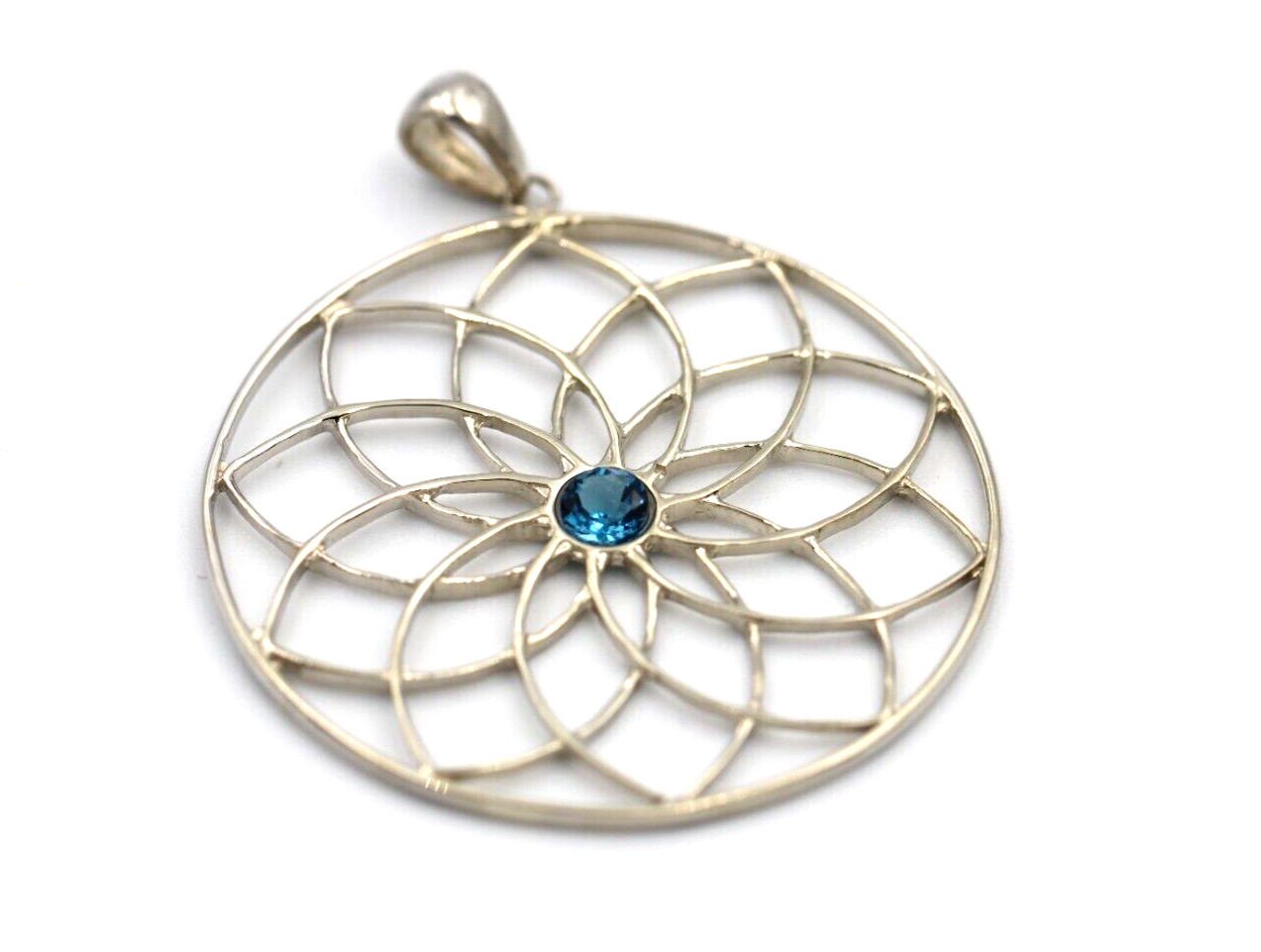 Genuine 9k 9ct Yellow, Rose or White Gold Flower of Life Pendant Set London Blue Topaz