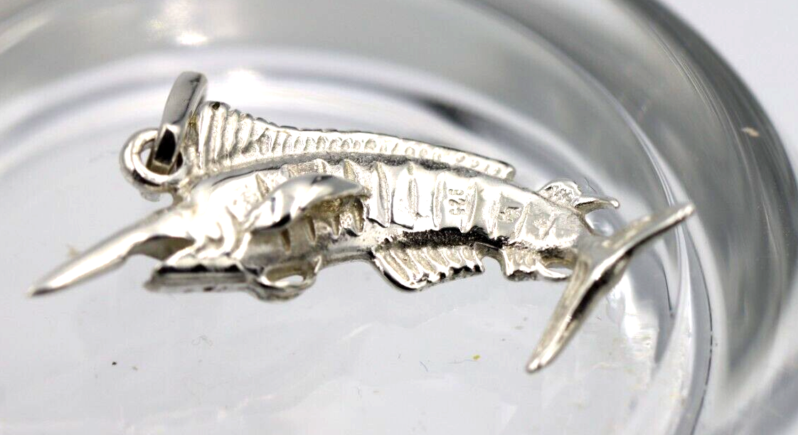 Genuine Sterling Silver Large Marlin Solid Pendant Charm