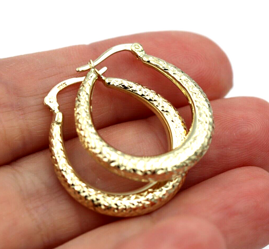 Genuine New 14ct Yellow Gold Oval Hoop Hollow Earrings *Free Express Post In Oz