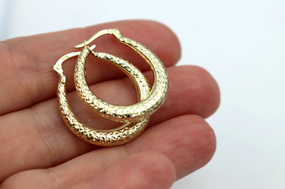 Genuine New 14ct Yellow Gold Oval Hoop Hollow Earrings