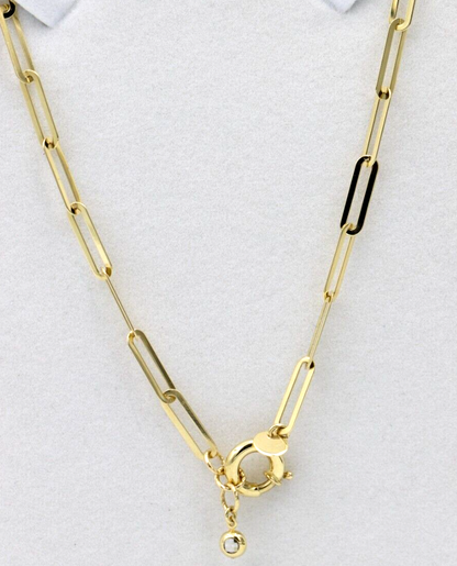 Genuine 65cm 14ct Yellow Gold Paper Clip Chain Necklace with Bolt Ring + charms