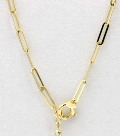 Genuine 65cm 14ct Yellow Gold Paper Clip Chain Necklace with Bolt Ring + charms