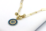 Genuine 65cm 14ct Yellow Gold Paper Clip Chain Necklace Bolt Ring Beaded charms