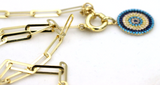 Genuine 65cm 14ct Yellow Gold Paper Clip Chain Necklace Bolt Ring Beaded charms