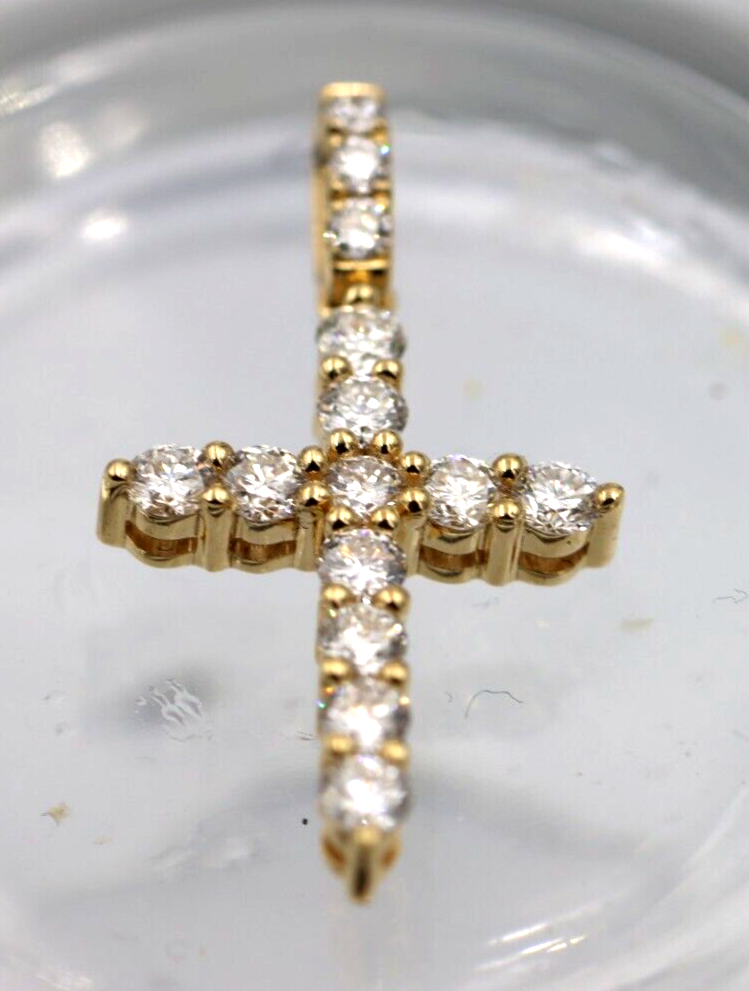 0.699cts Genuine 18ct 750 Yellow Gold Round Diamond Cross Pendant -Free post