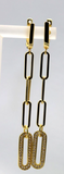 Genuine 14ct Yellow Gold Paper Clip Hook Cubic Zirconia Earrings - Last pair!