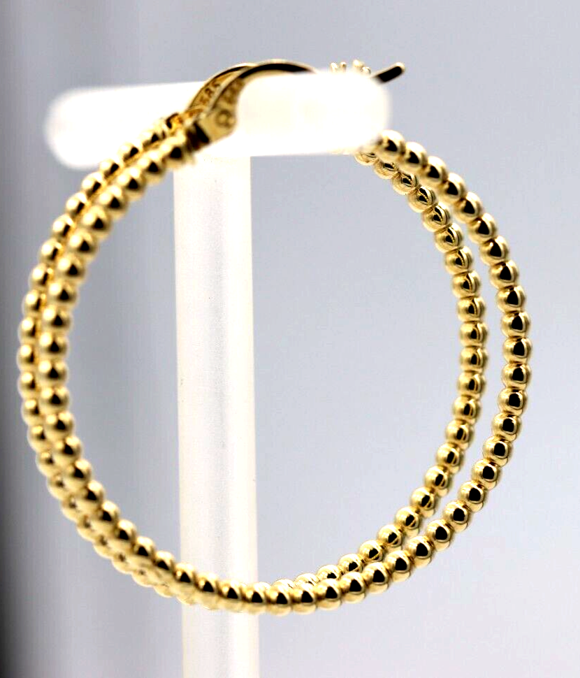 Genuine New 14ct Yellow Gold Beaded Hoop Hollow Earrings