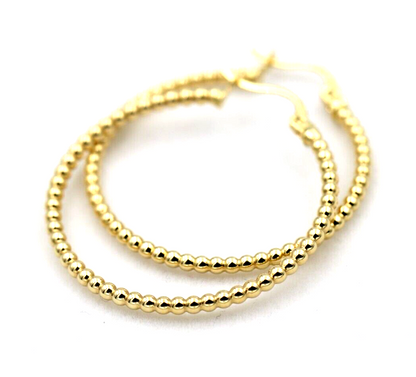 Genuine New 14ct Yellow Gold Beaded Hoop Hollow Earrings