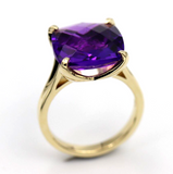 Genuine 9ct Yellow Gold Size M Fancy Claw Set Amethyst Ring -Last one! Free post