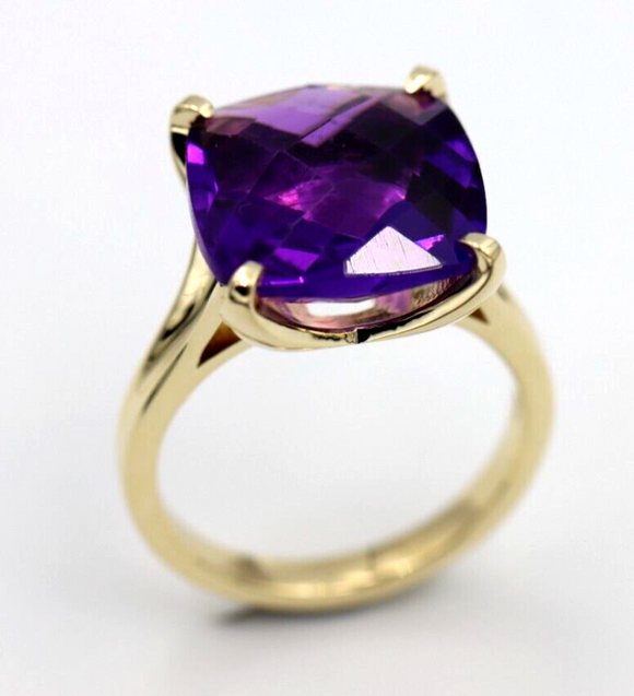 Genuine 9ct Yellow Gold Size M Fancy Claw Set Amethyst Ring Last