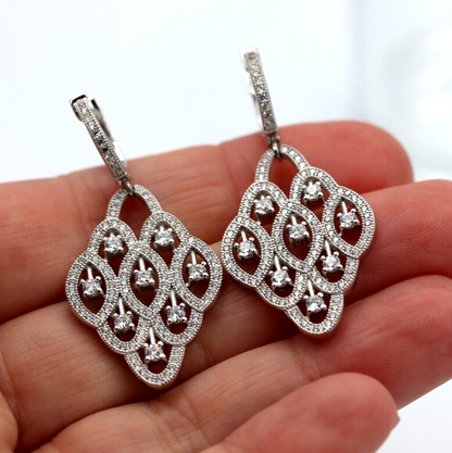 Genuine 925 Sterling Silver Big CZ Chandelier Cocktail Earrings