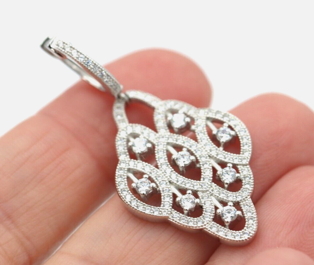 Genuine 925 Sterling Silver Big CZ Chandelier Cocktail Earrings