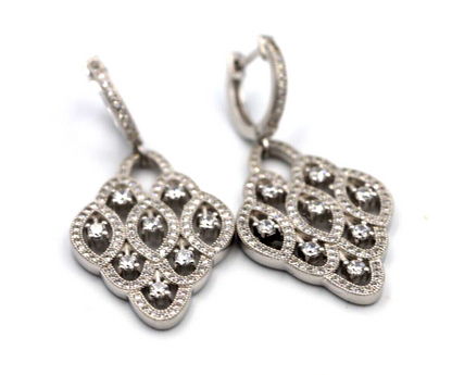 Genuine 925 Sterling Silver Big CZ Chandelier Cocktail Earrings