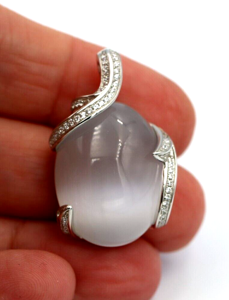 Genuine Cubic Zirconia 925 Sterling Silver Large Moonstone Pendant