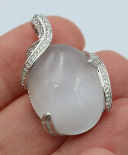 Genuine Cubic Zirconia 925 Sterling Silver Large Moonstone Pendant