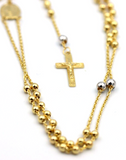 Genuine New 14ct Yellow/White Gold Ball Rosary Bead Chain Necklace Religious