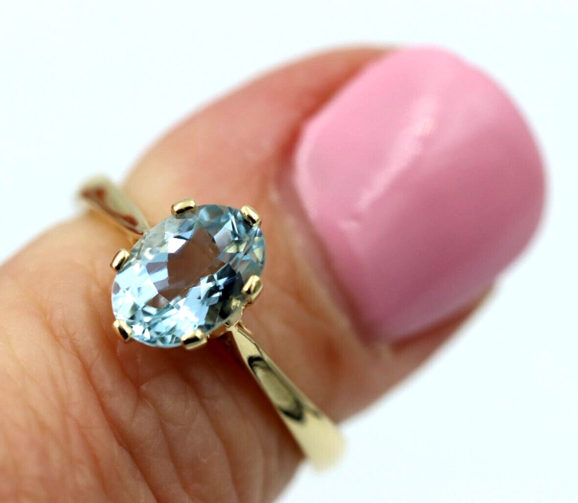 Size O 9ct Yellow Gold Oval Aquamarine Birthstone March Ring - Free post