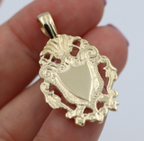 Genuine Solid 9K 9ct Yellow, Rose or White Gold Filigree Shield FOB Pendant