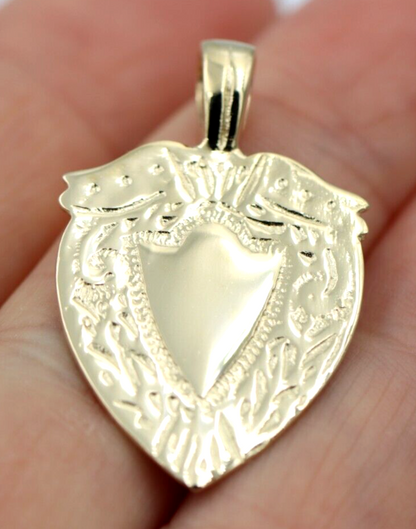 Genuine Solid 9K 9ct Yellow, Rose or White Gold Engraved Shield FOB Pendant