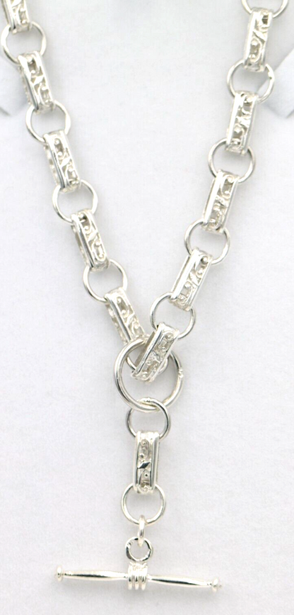 Heavy Genuine Sterling Silver Antique Oval Belcher Link FOB Chain Necklace