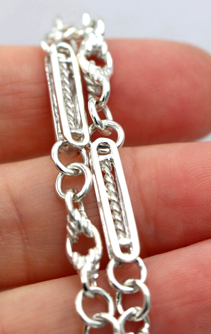 Heavy Genuine Sterling Silver Antique Oval Belcher Link FOB Chain Necklace