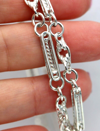 Heavy Genuine Sterling Silver Antique Oval Belcher Link FOB Chain Necklace