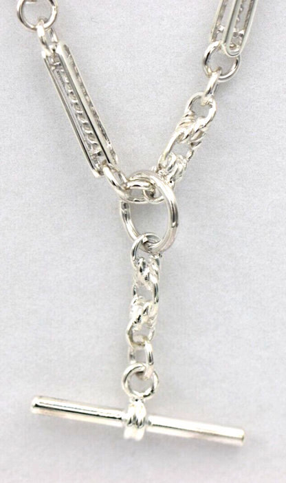 Heavy Genuine Sterling Silver Antique Oval Belcher Link FOB Chain Necklace