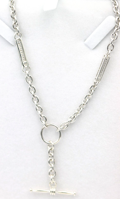 Heavy Genuine Sterling Silver Antique Oval Belcher Link FOB Chain Necklace