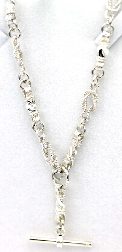 Heavy Genuine Sterling Silver Antique Oval Fancy Links FOB Chain Necklace