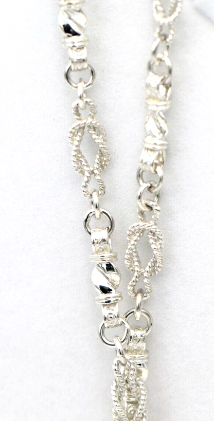 Heavy Genuine Sterling Silver Antique Oval Fancy Links FOB Chain Necklace