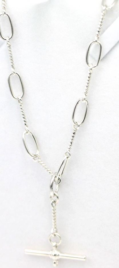 Heavy Genuine Sterling Silver Antique Oval Paperclip Links FOB Chain Necklace