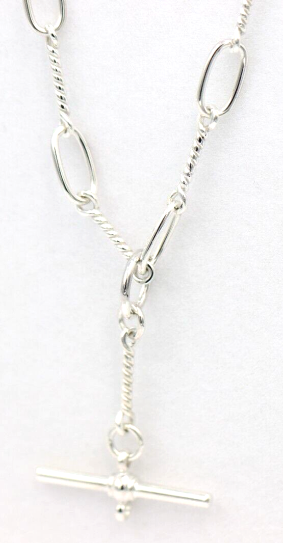 Heavy Genuine Sterling Silver Antique Oval Paperclip Links FOB Chain Necklace