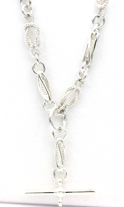 Heavy Genuine Sterling Silver Antique Fancy Links FOB Chain Necklace