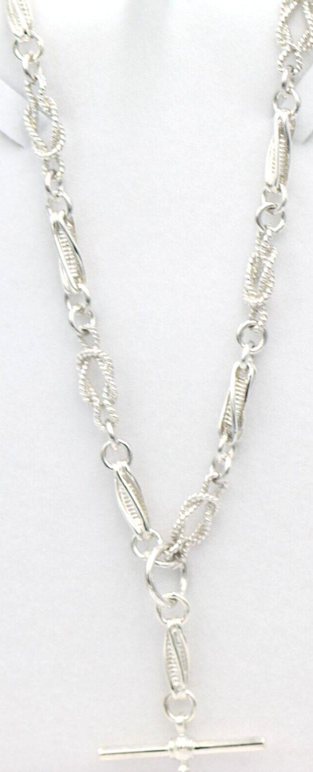 Heavy Genuine Sterling Silver Antique Fancy Links FOB Chain Necklace