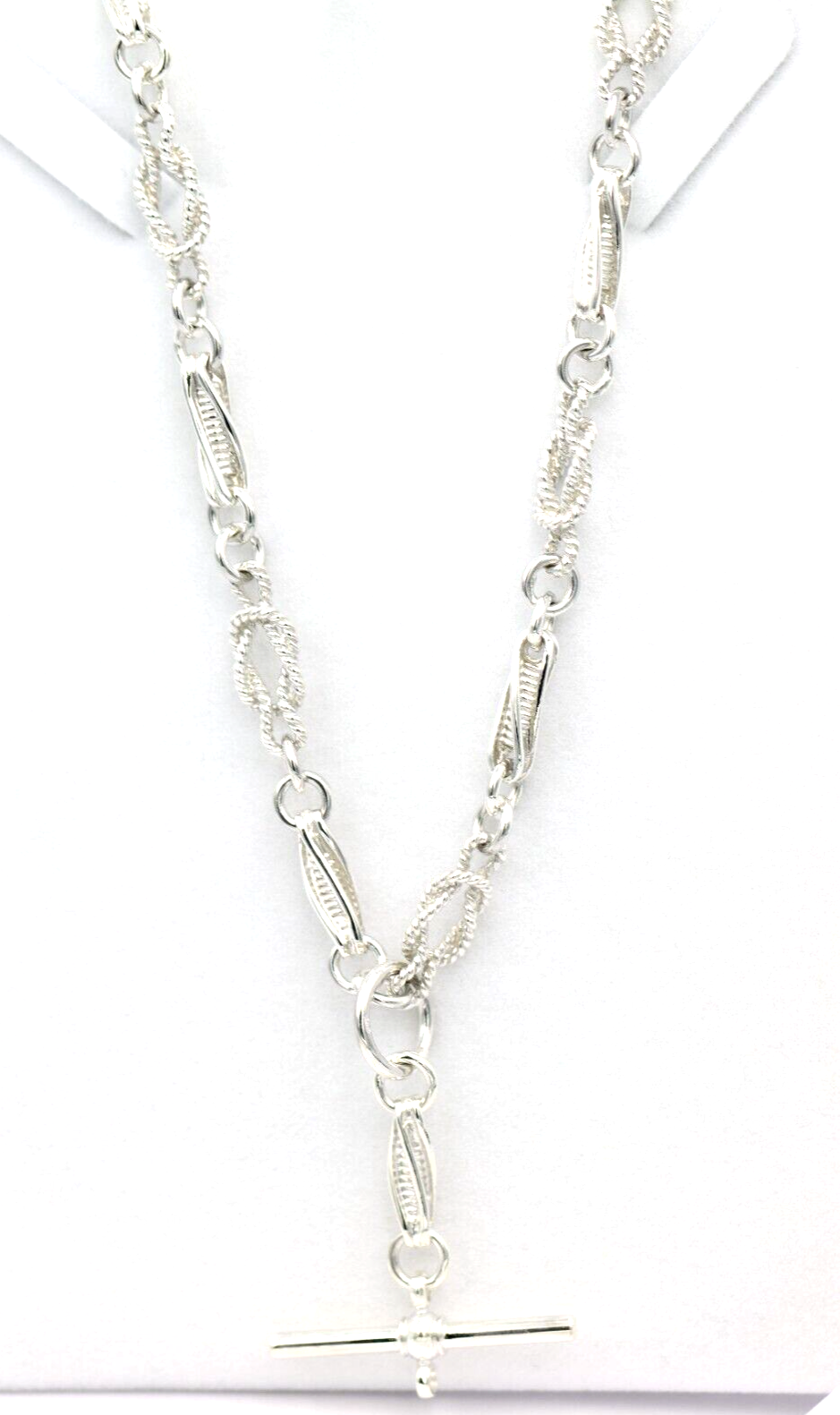 Heavy Genuine Sterling Silver Antique Fancy Links FOB Chain Necklace