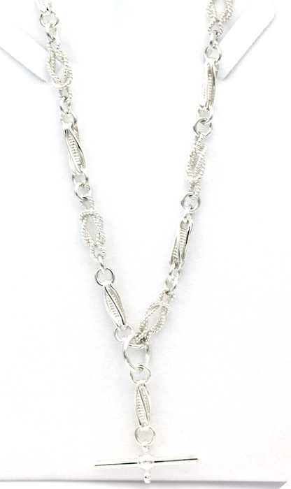 Heavy Genuine Sterling Silver Antique Fancy Links FOB Chain Necklace