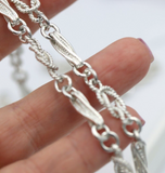 Heavy Genuine Sterling Silver Antique Fancy Links FOB Chain Necklace