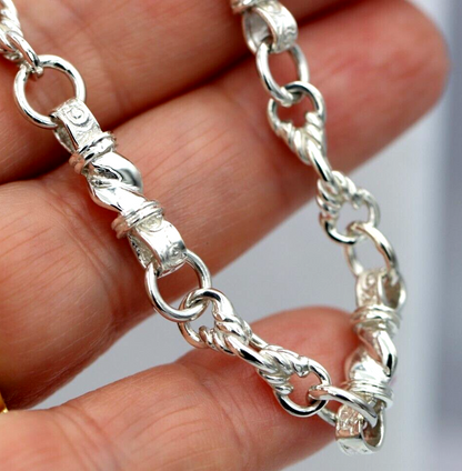 Heavy Genuine Sterling Silver Antique Fancy Links Chain Necklace