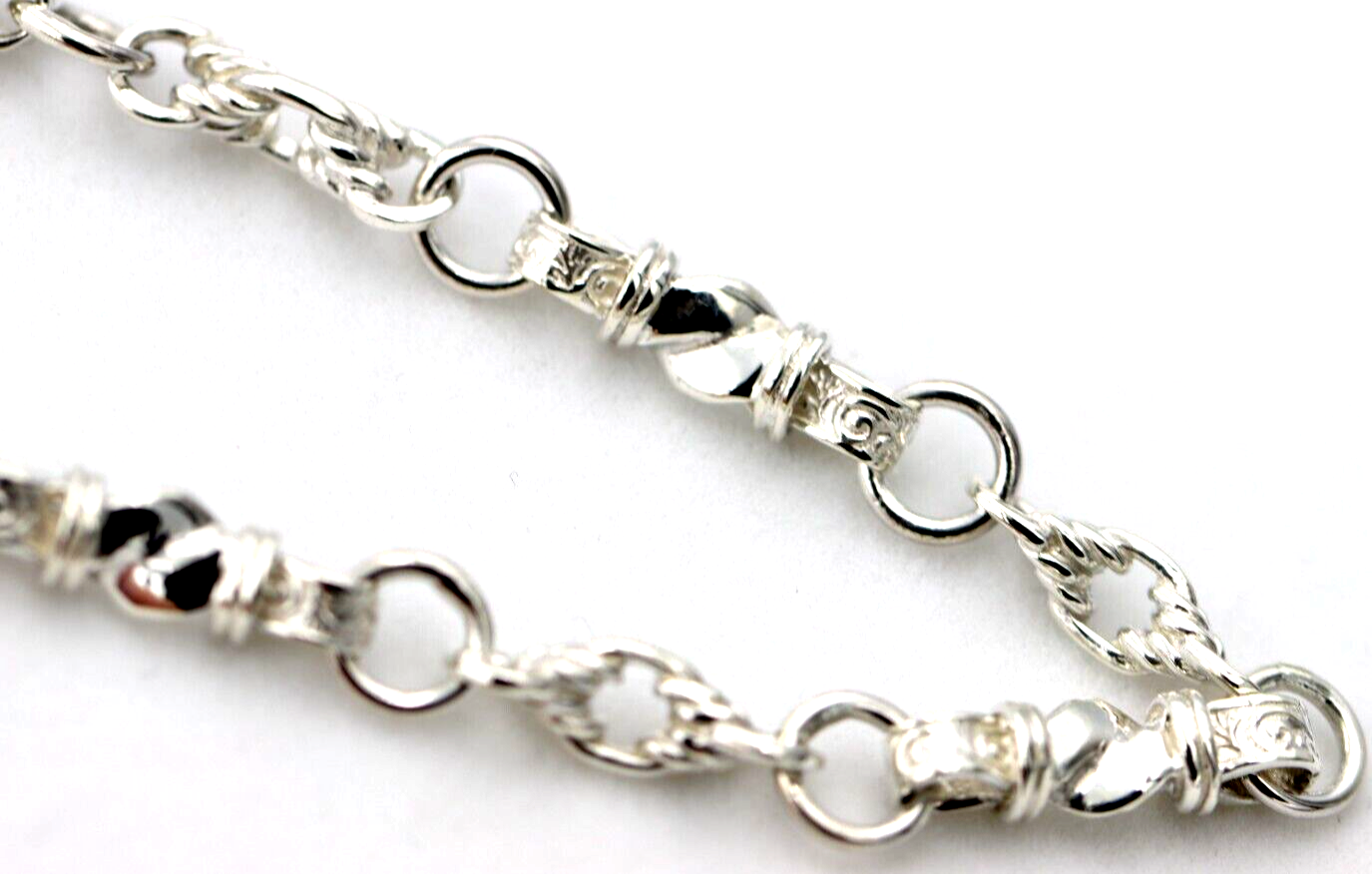 Heavy Genuine Sterling Silver Antique Fancy Links Chain Necklace