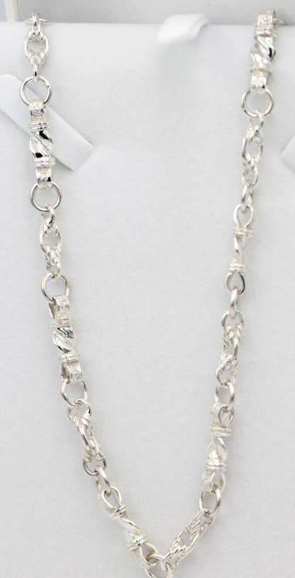 Heavy Genuine Sterling Silver Antique Fancy Links Chain Necklace