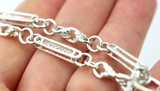 Heavy Genuine Sterling Silver Antique Fancy Oval Belcher Link FOB Chain Necklace