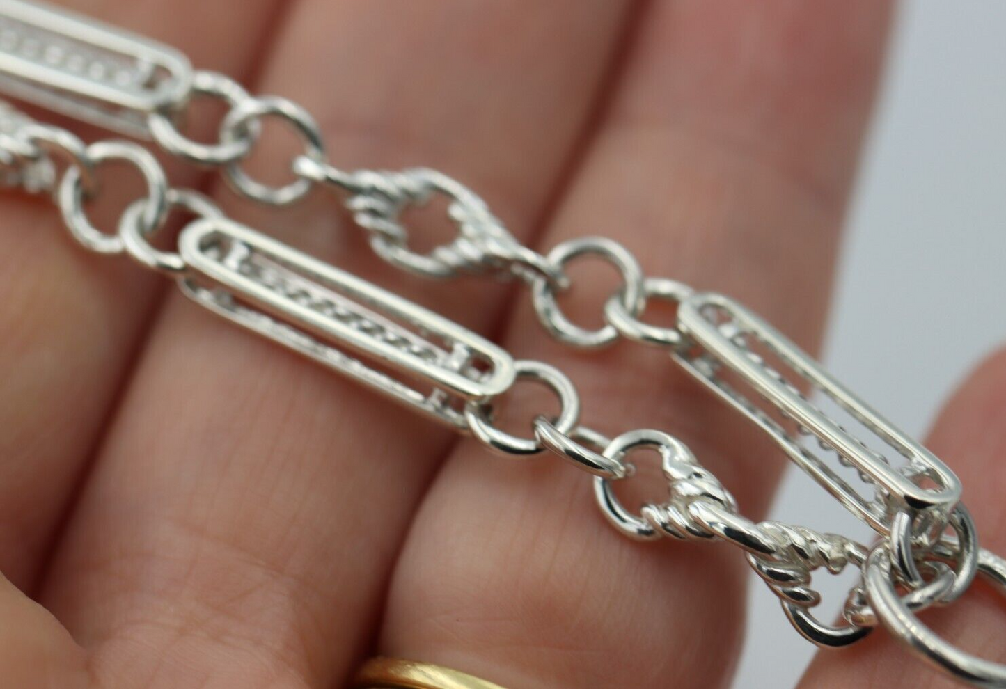 Heavy Genuine Sterling Silver Antique Fancy Oval Belcher Link FOB Chain Necklace