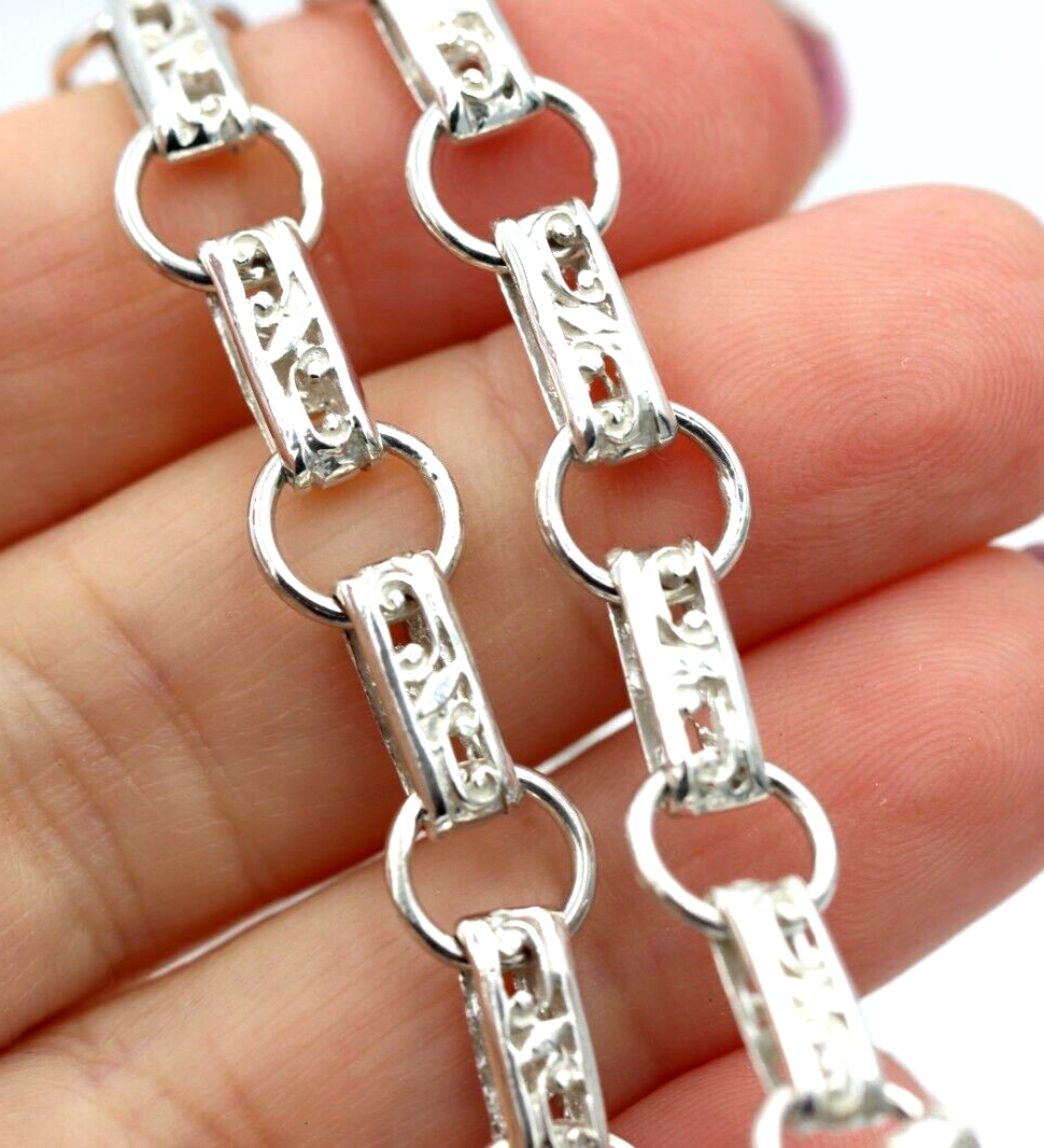 Heavy Genuine Sterling Silver Antique Oval Belcher Link Chain Necklace