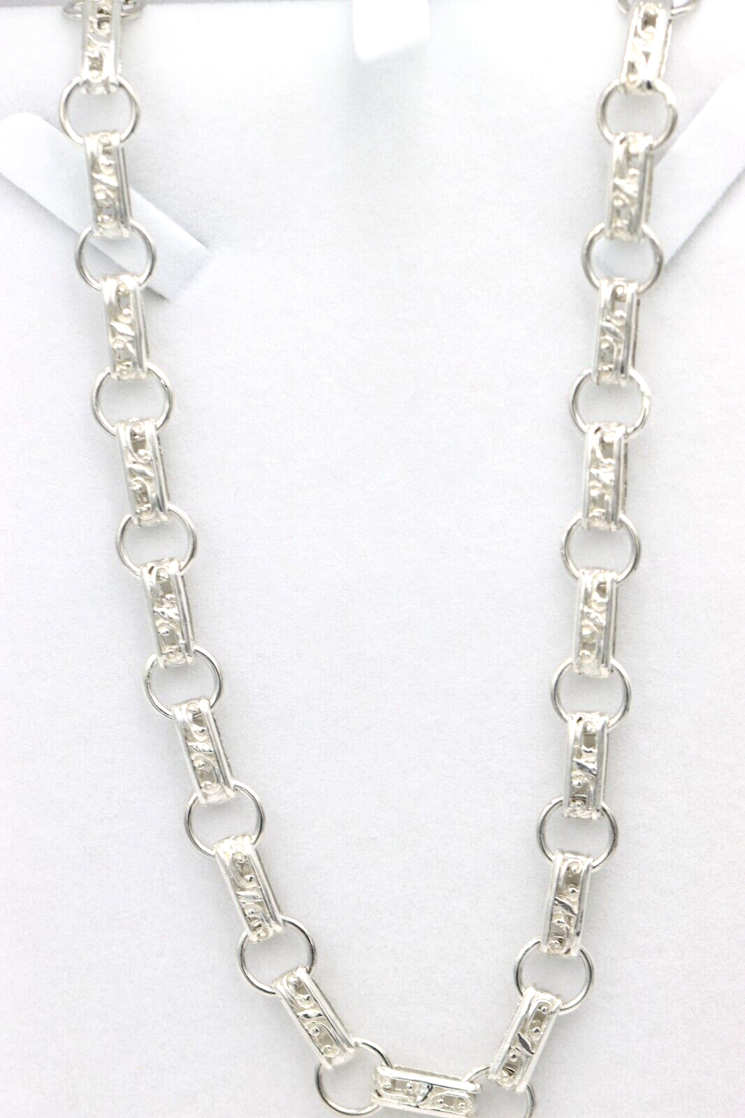 Heavy Genuine Sterling Silver Antique Oval Belcher Link Chain Necklace