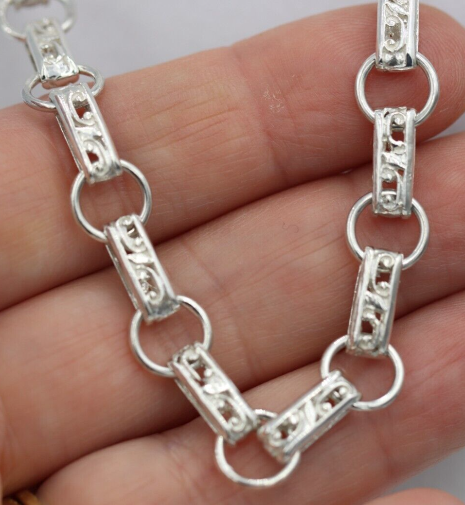 Heavy Genuine Sterling Silver Antique Oval Belcher Link Chain Necklace