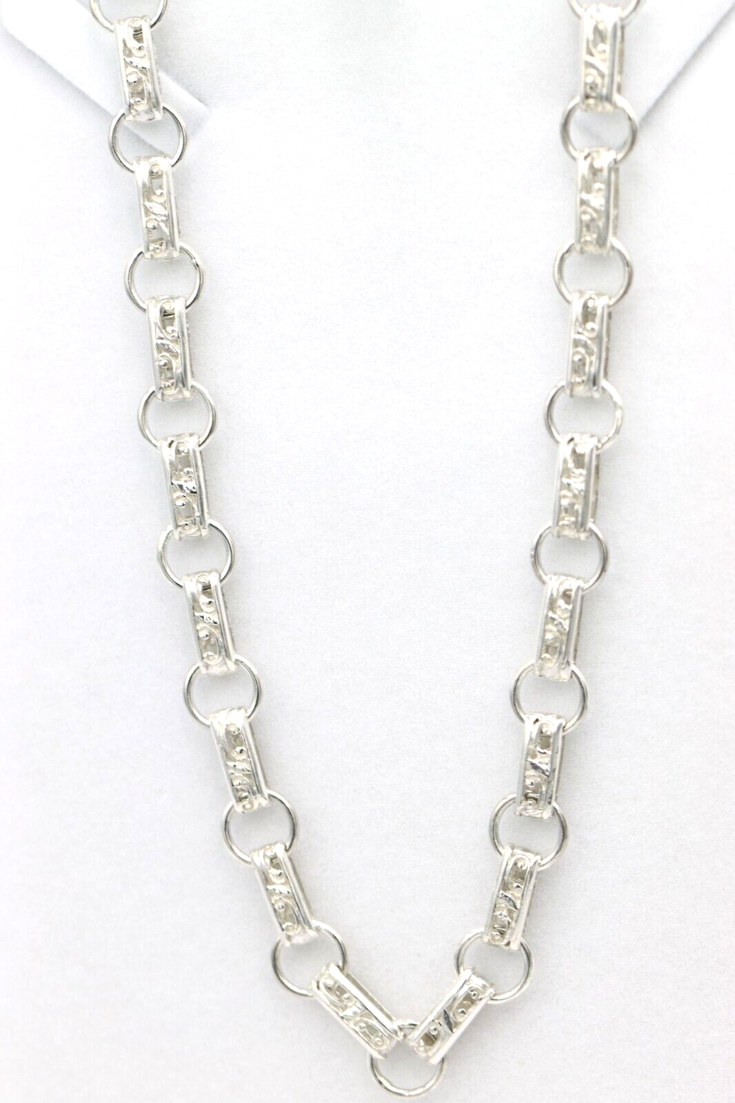 Heavy Genuine Sterling Silver Antique Oval Belcher Link Chain Necklace