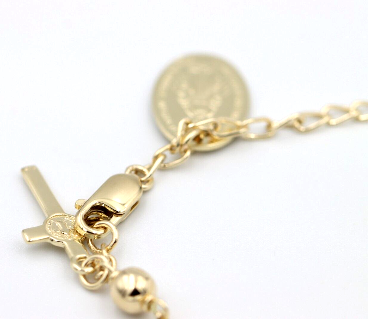 Genuine 9ct Yellow, Rose or White Gold 6mm Ball Rosary Bead Bracelet 21cm Long Mary Miraculous Pendant