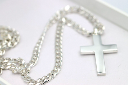 Genuine Large Heavy Sterling Silver Huge Cross Pendant + Necklace Kerb Chain