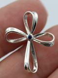 Kaedesigns,New Genuine Sterling Silver Cross Blue Sapphire Set Cross Pendant