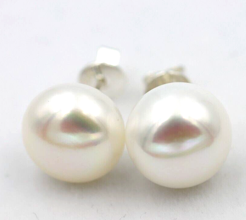 Sterling Silver 925 12mm Freshwater White Button Pearl Earrings